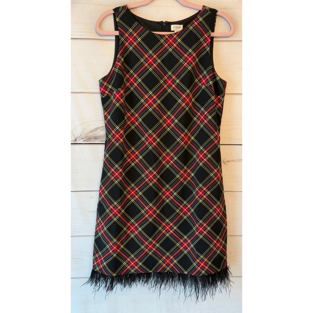 J.Crew Women Black Stewart Plaid Feather Hem Shift Dress CE627 Size 6 Holiday